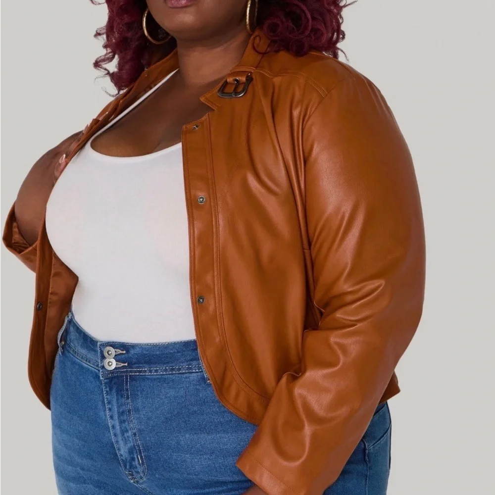 Ashley Stewart Women's Brown Leather Jacket - Picture 2 of 3